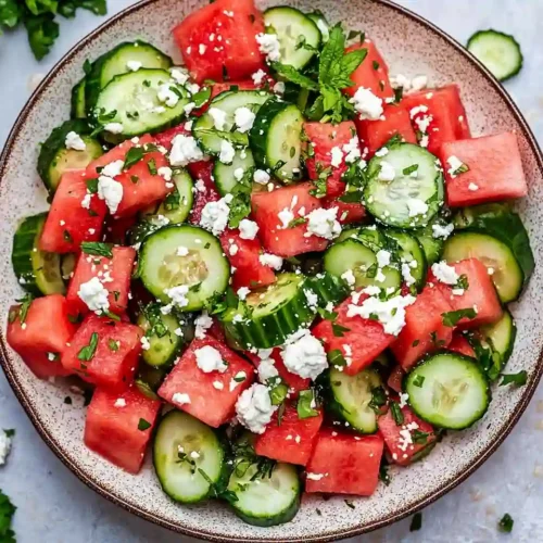 Watermelon Cucumber Salad with Vegan Feta