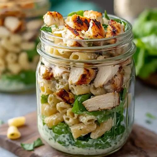 Grilled Chicken Caesar Pasta Salad Jars