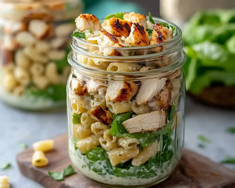 Grilled Chicken Caesar Pasta Salad Jars