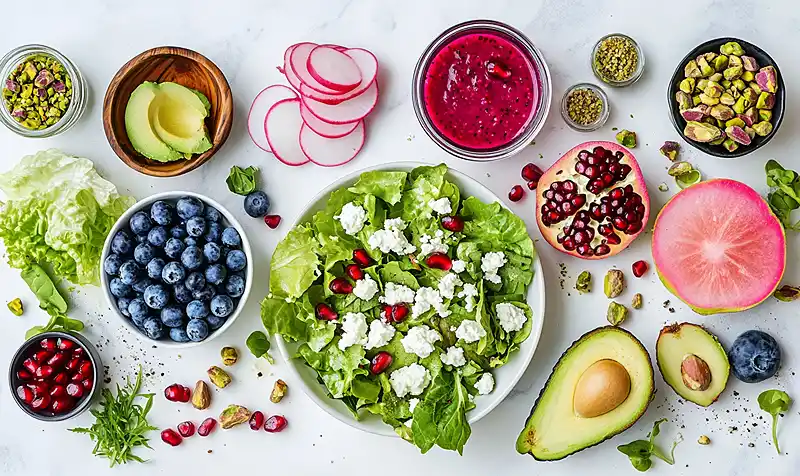 Blueberry Pistachio Spring Salad 2 Healthy Pink Salad Ideas