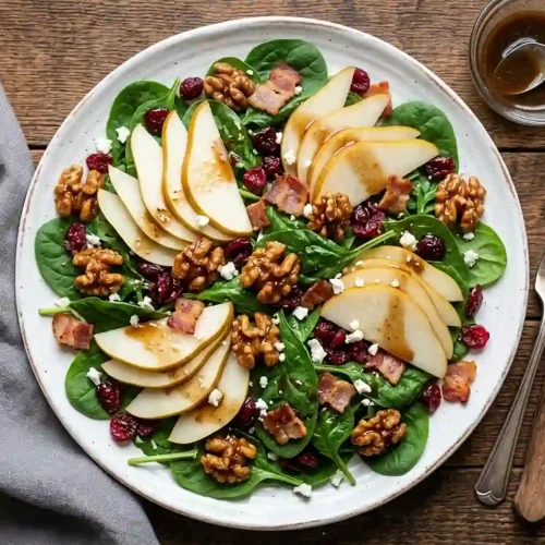 Maple Glazed Walnut and Pear Spinach Salad