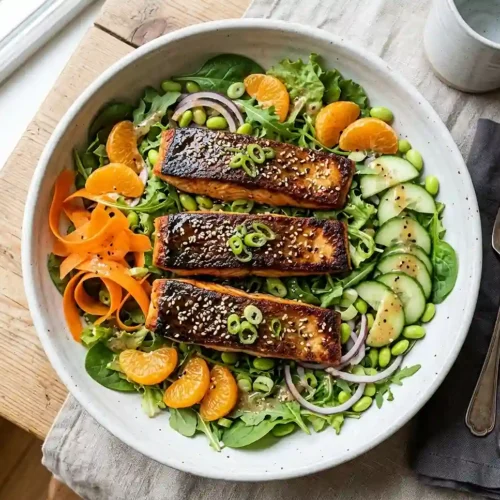 Skin Salmon Salad with Miso Ginger Dressing 5 Skin Salmon Salad with Miso Ginger Dressing