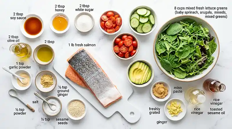 Skin Salmon Salad with Miso Ginger Dressing 2 crispy salmon salad