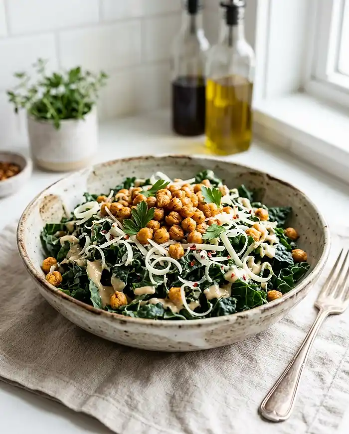 Chickpea Kale Salad with Tahini Dressing
