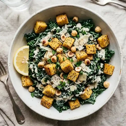 Polenta Crouton Kale Caesar Salad