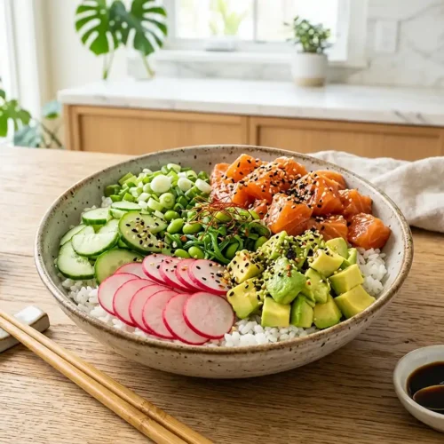 Salmon Avocado Poke Bowl Salad