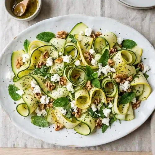 Zucchini Ribbon Feta Mint Salad