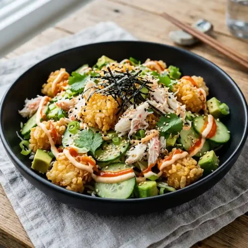 Crispy Rice Crab Cucumber Salad