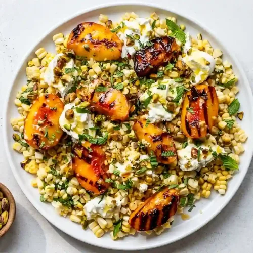 Hot Honey Peach Burrata Salad