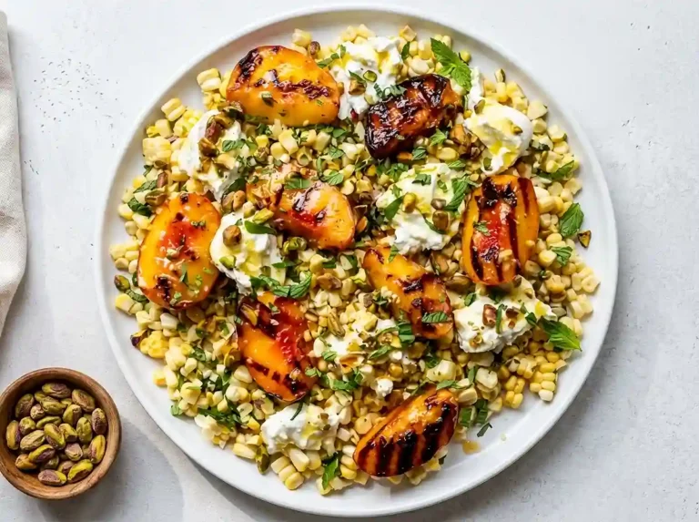 Hot Honey Peach Burrata Salad