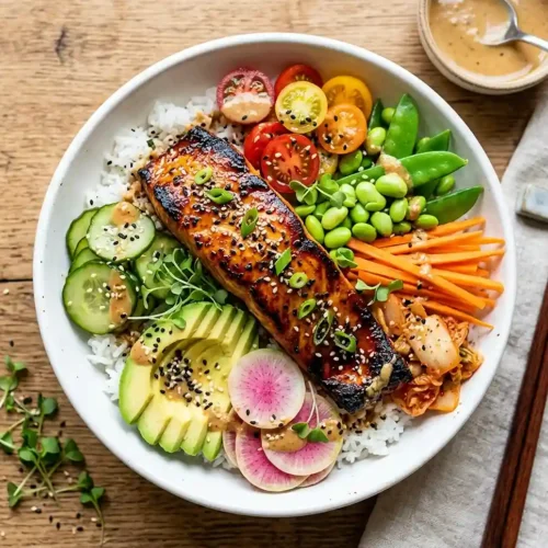 Miso Glazed Salmon Poke Bowl