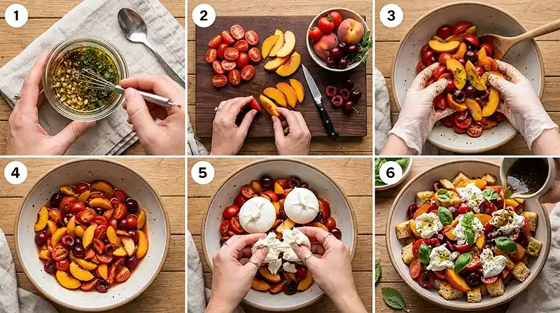 Tomato Peach Burrata Bread Salad 3 burrata tomato salad