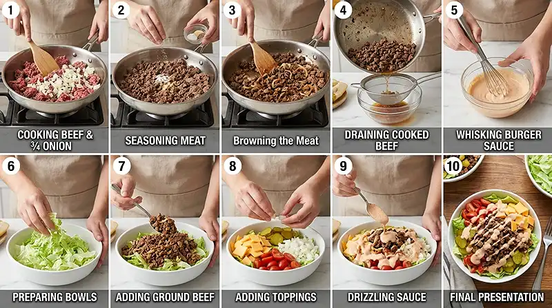 Loaded Burger Bowl Salad 3 cheeseburger salad