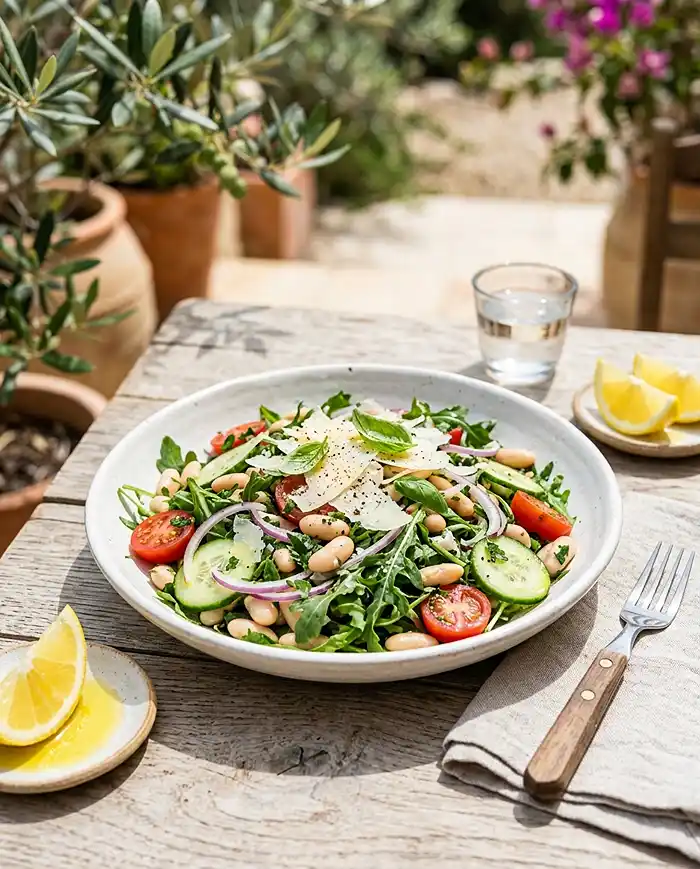 Lemony White Bean Arugula Summer Salad 4 easy no cook salad