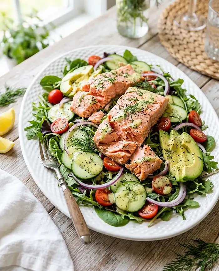 Lemon Dill Salmon Cucumber Salad 4 healthy summer dinner