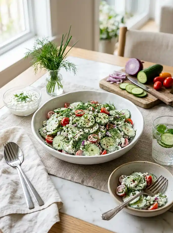 Cottage Cheese Cucumber Crunch Salad 4 high protein side salad
