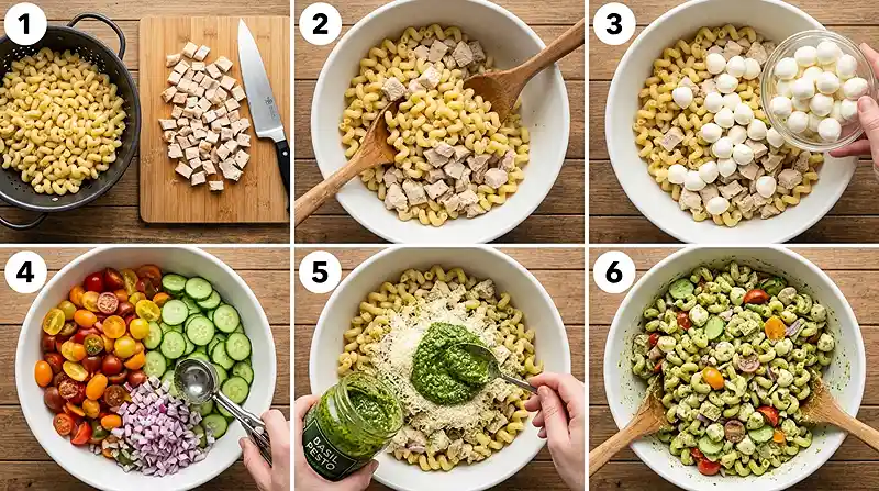 Pesto Chicken Mozzarella Pasta Salad 3 mozzarella pasta salad