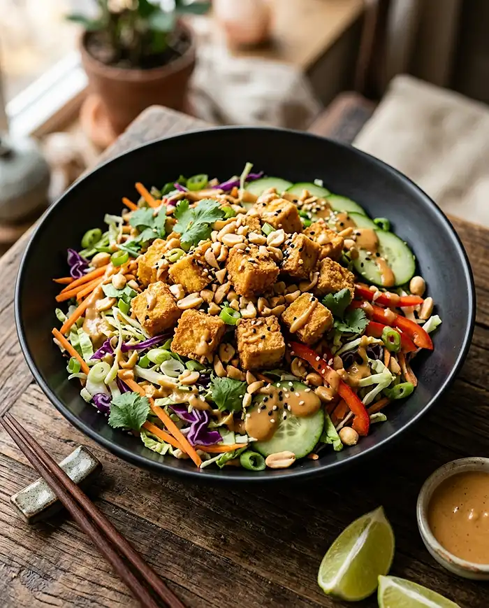 Crispy Tofu Peanut Crunch Salad 4 plant based dinner salad