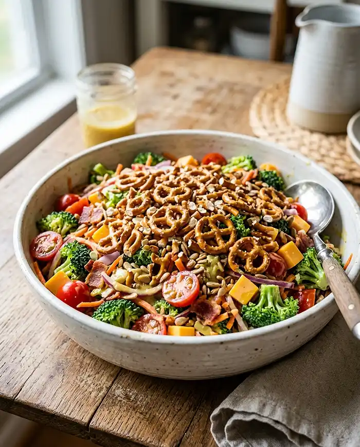 Honey Mustard Pretzel Broccoli Salad 4 pretzel crunch salad