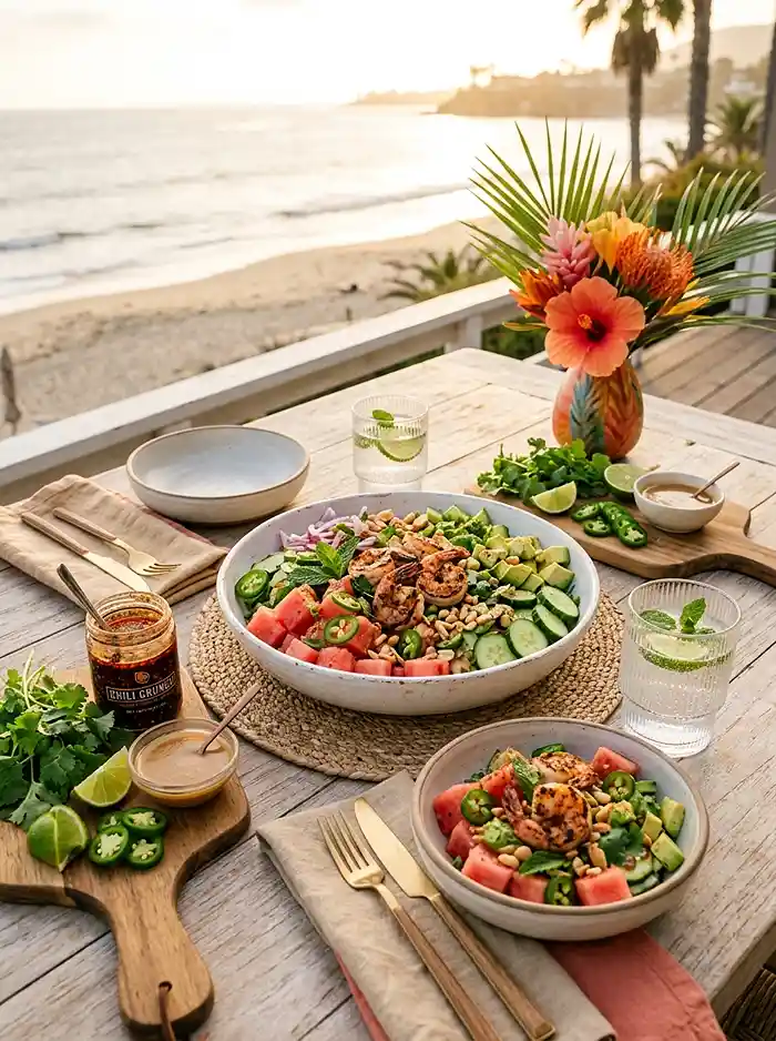Watermelon Tajin Shrimp Salad 4 spicy sweet seafood salad