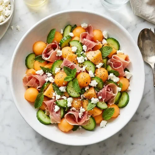 Cantaloupe Cucumber Prosciutto Mint Salad 5 Cantaloupe Cucumber Prosciutto Mint Salad