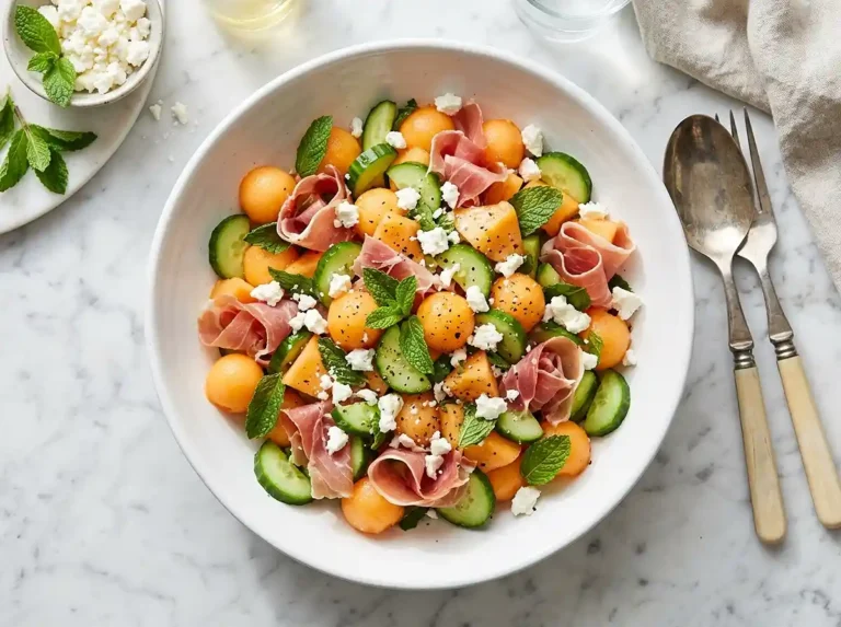 Cantaloupe Cucumber Prosciutto Mint Salad