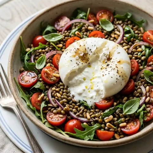 Cherry Tomato Burrata Lentil Salad
