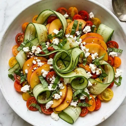Cherry Tomato Peach Feta Ribbon Salad