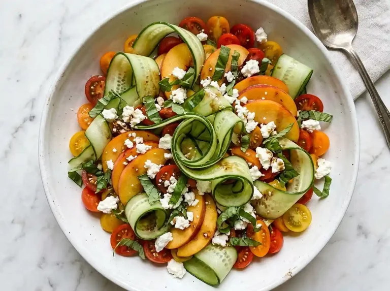 Cherry Tomato Peach Feta Ribbon Salad