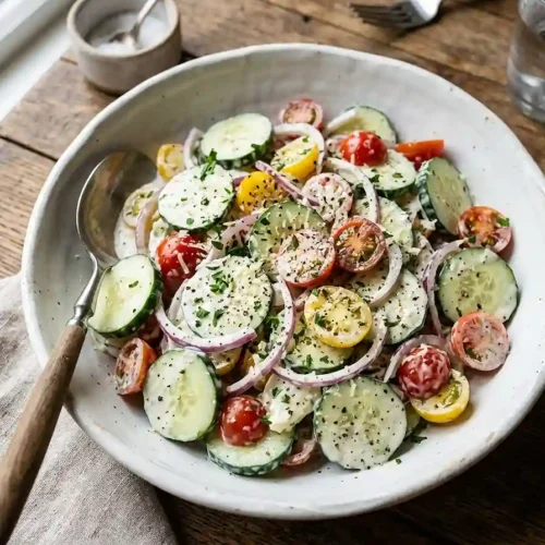 Garlic Parmesan Cucumber Tomato Salad