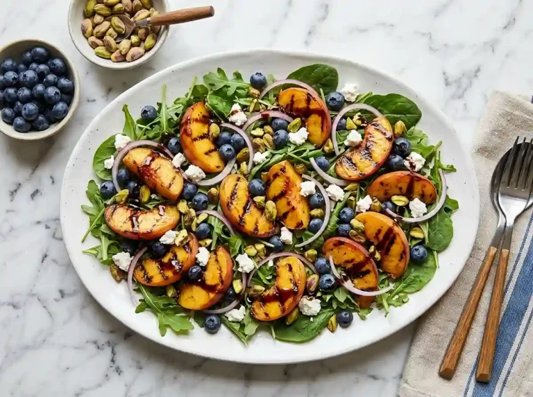 Grilled Peach Blueberry Pistachio Salad
