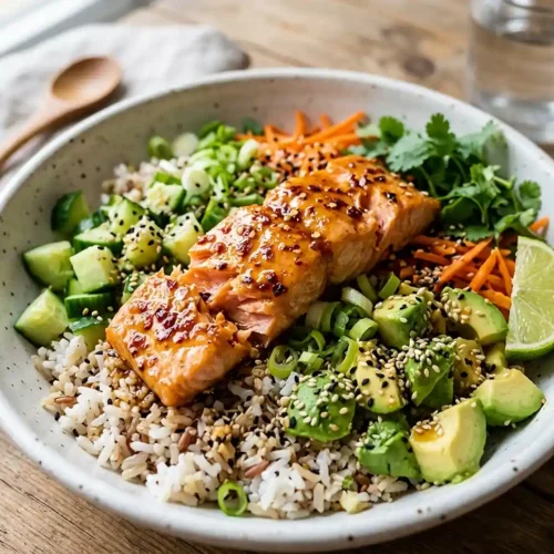 Hot Honey Salmon Rice Salad