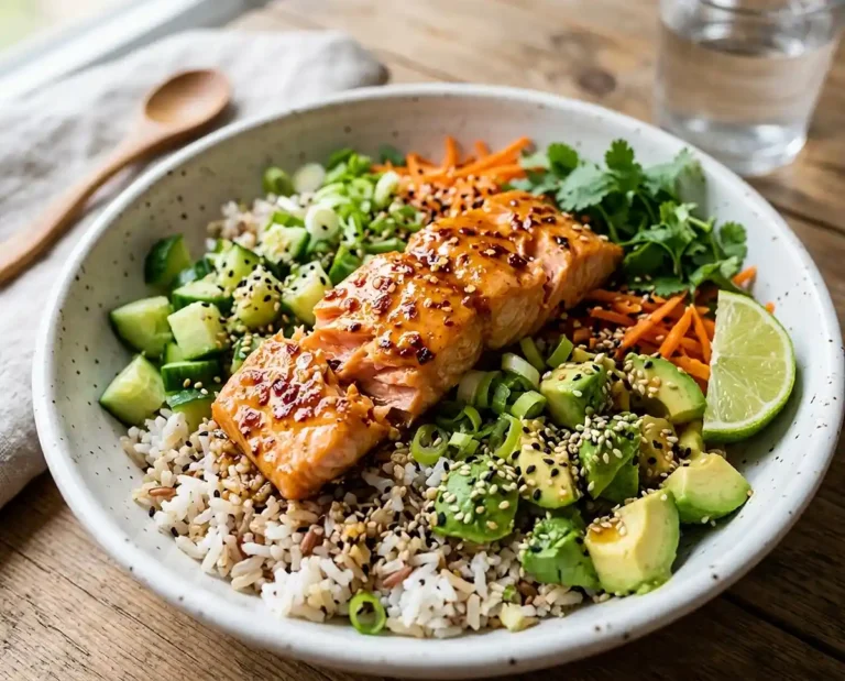 Hot Honey Salmon Rice Salad