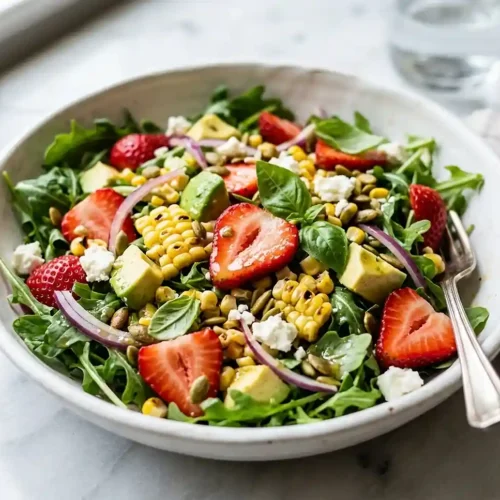 Strawberry Corn Avocado Arugula Salad 5 Strawberry Corn Avocado Arugula Salad