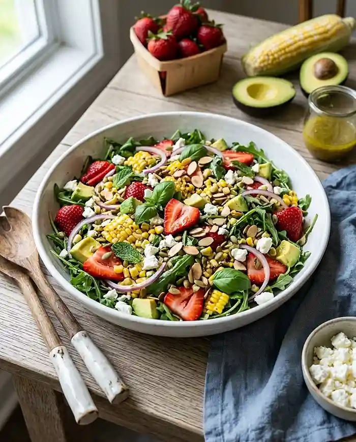 Strawberry Corn Avocado Arugula Salad 4 arugula salad