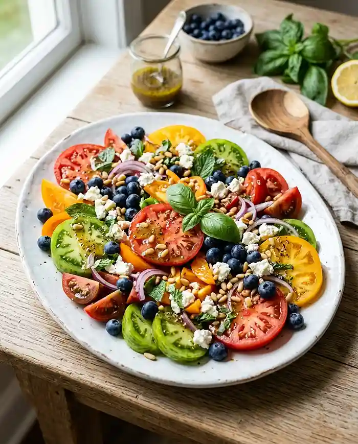 Heirloom Tomato Blueberry Feta Salad 4 colorful summer salad