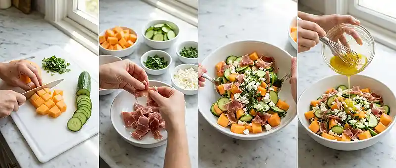 Cantaloupe Cucumber Prosciutto Mint Salad 3 cucumber mint salad