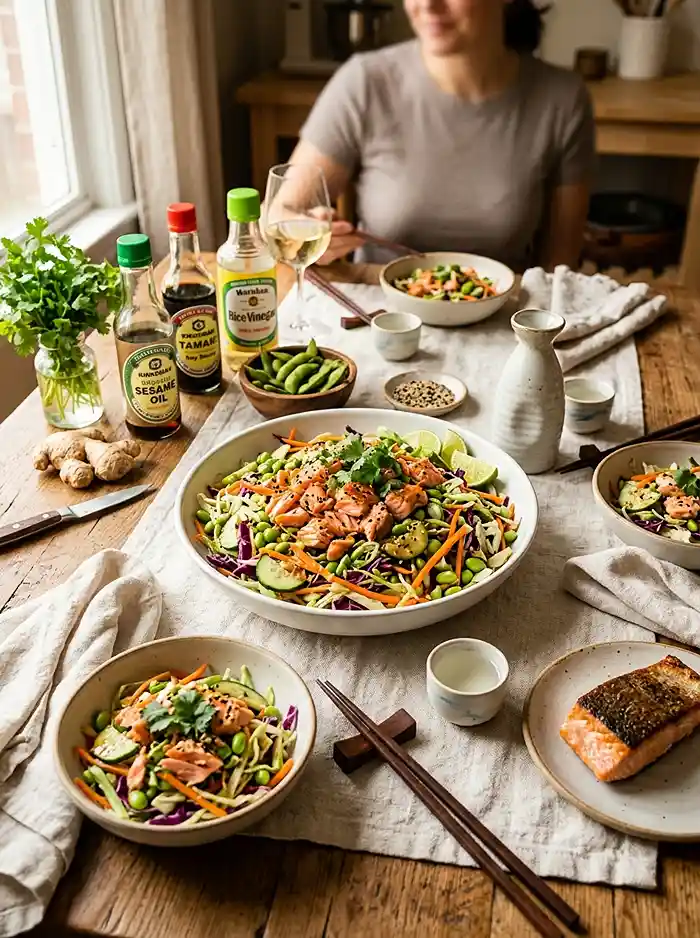 Ginger Sesame Salmon Slaw Salad 4 ginger salmon salad
