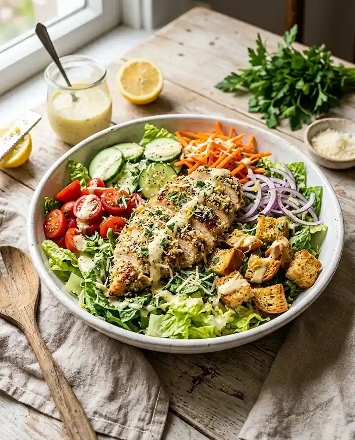Lemon Parmesan Chicken Crunch Salad 4 lunch salad
