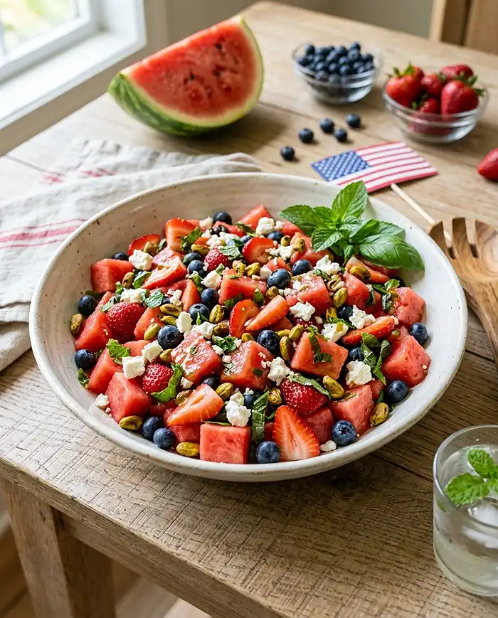 Firecracker Watermelon Berry Feta Salad 4 patriotic salad