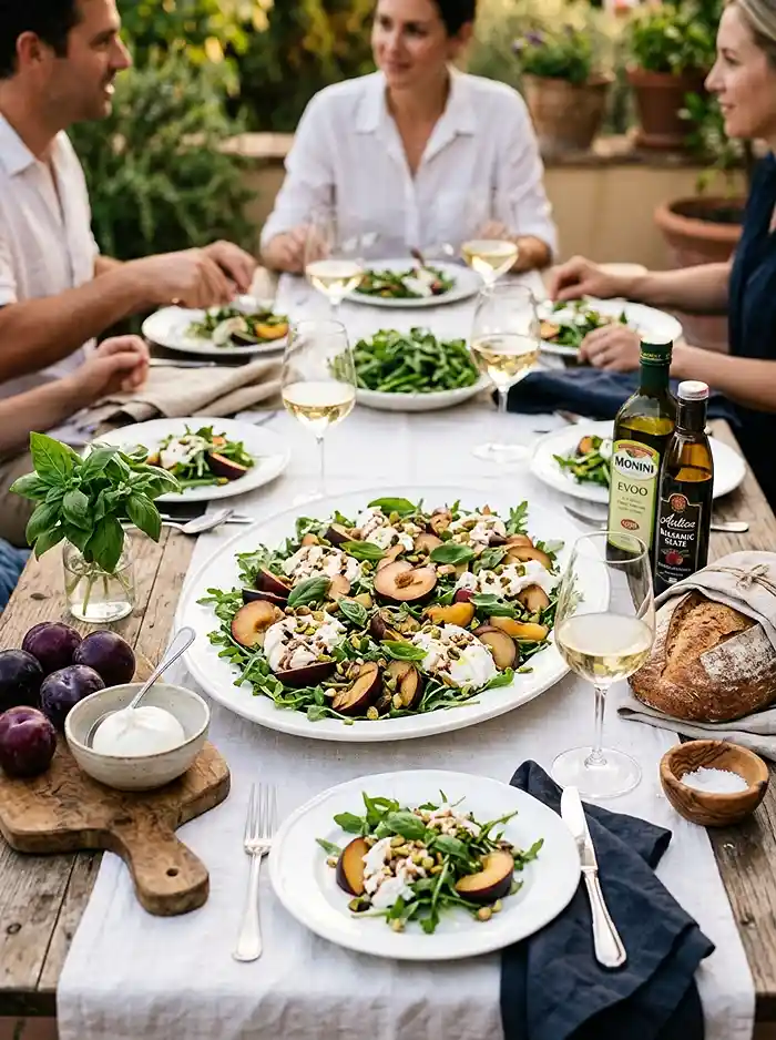 Plum Burrata Basil Salad 4 stone fruit salad