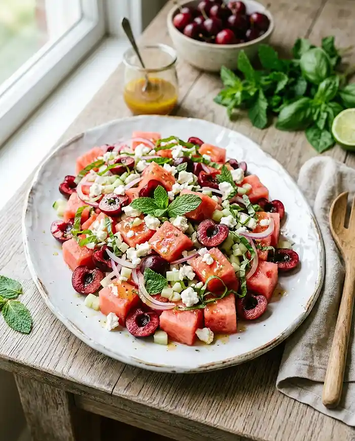 Watermelon Cherry Feta Salad 4 summer fruit salad
