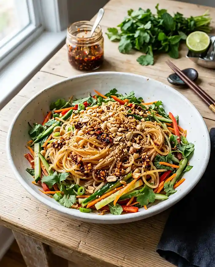 Crispy Chili Oil Rice Noodle Salad 4 summer noodle salad