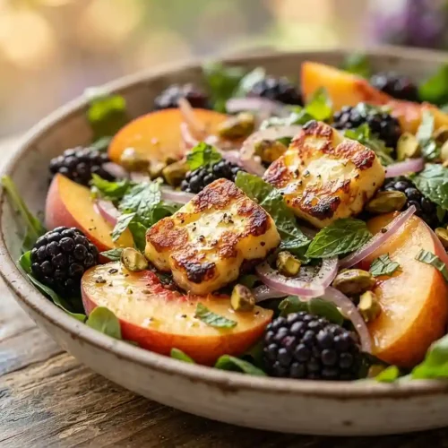 Blackberry Peach Mint Halloumi Salad