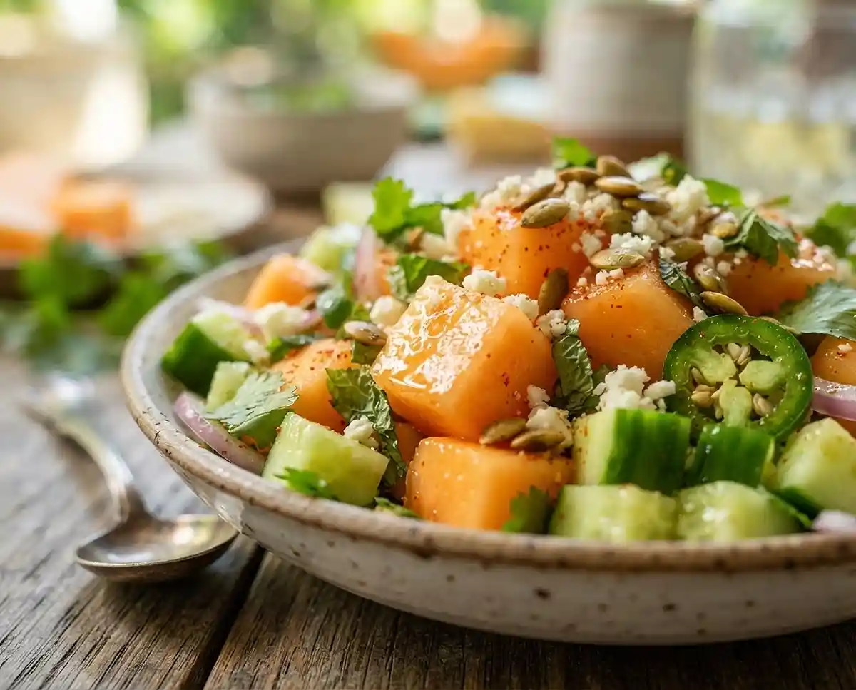Cantaloupe Cucumber Chili Lime Salad