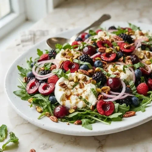 Cherry Berry Burrata Rocket Salad 5 Cherry Berry Burrata Rocket Salad