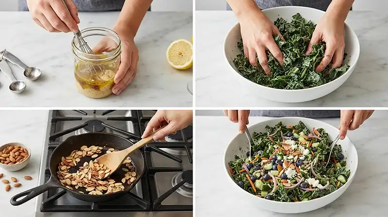 Kale Blueberry Almond Crunch Salad 3 Easy Kale Blueberry Salad with Almonds