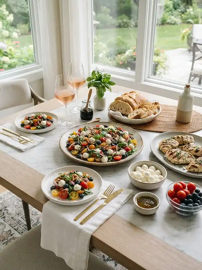 Fresh Summer Tomato Blueberry Mozzarella Salad