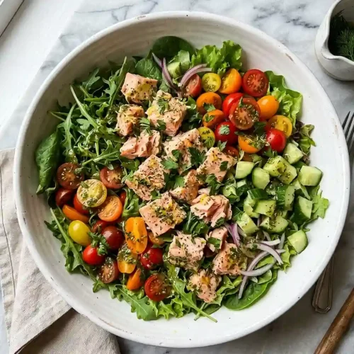 Garlic Herb Salmon Tomato Salad