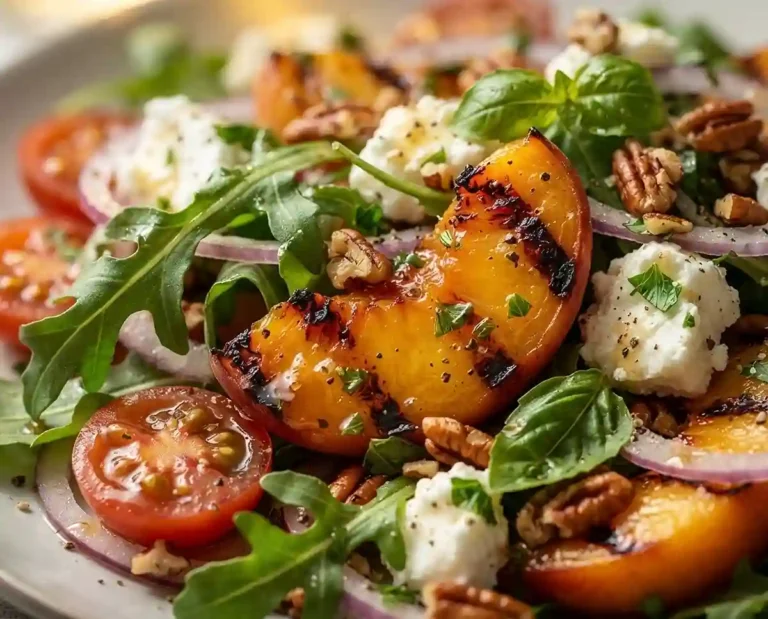 Grilled Peach Cherry Tomato Goat Cheese Salad